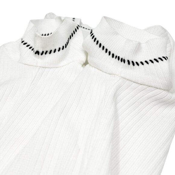 CHANEL Vintage 96P CC Rib Knit Top #38 Stitch Pullover White Black [105220] - Picture 6 of 10